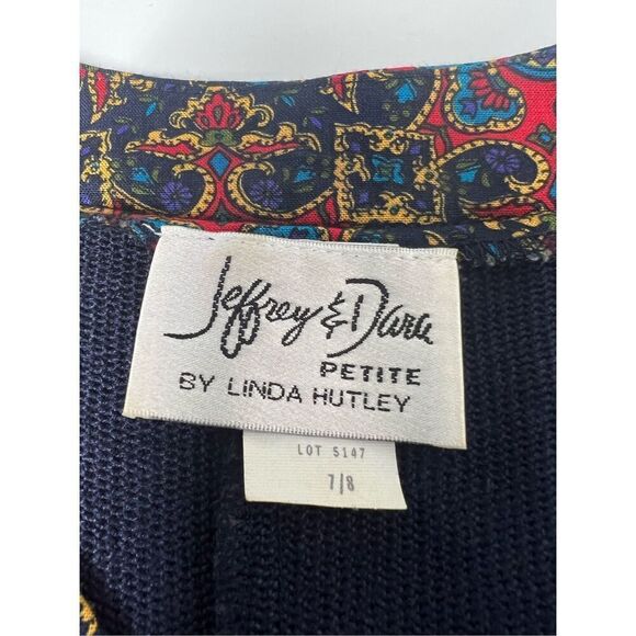 Vintage Jeffrey and Dara Set navy blue knit jacket with embroidery Skirt midi pl - Picture 12 of 16